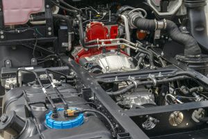 Truck car gearbox inside under the hood chassis clean